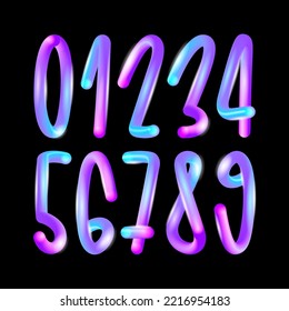 3D Flexible Neon Font Tubular Alphabet, Bright Plastic Bubble Numbers, Vector Illustration 10EPS