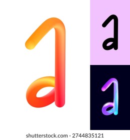 3D flexible or neon letter A, tubular alphabet, bright plastic bubble letter A, vector illustration 10EPS