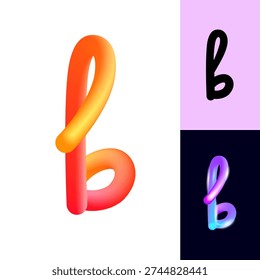3D flexible or neon letter B, tubular alphabet, bright plastic bubble letter b, vector illustration 10EPS