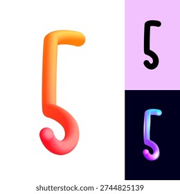 3D flexible neon number 5, tubular bright plastic bubble numbers, vector illustration 10EPS