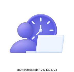 3D Flexible schedule work icon. Time management, responsible employee. Working Hours. Part time job, remotely at the computer. Trendy and modern vector in 3d style