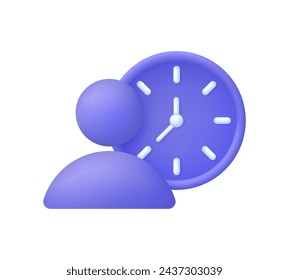 3D Flexible schedule work icon. Time management, responsible employee. Working Hours. Part time job, remotely at the computer. Trendy and modern vector in 3d style