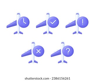 3D Flight status concept icons. Concept of information icon for airline or terminal board. Travel icon. Trendy and modern vector in 3d style.