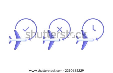 3D Flight status concept icons. Concept of information icon for airline or terminal board. Travel icon. Trendy and modern vector in 3d style.
