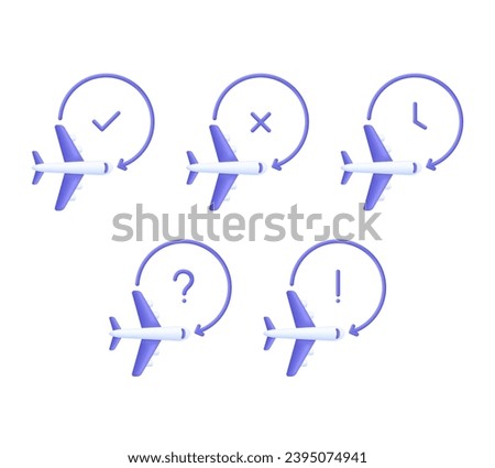 3D Flight status concept icons. Concept of information icon for airline or terminal board. Travel icon. Trendy and modern vector in 3d style.