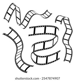 3d flim roll. Media film strips roll set negative vector image