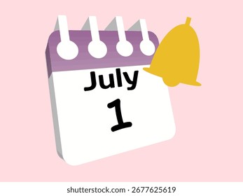 3D schwimmender Kalender mit gelber Glocke Benachrichtigungen Symbol, Veranstaltungsplaner, geschäftliche Erinnerung, Besprechungszeit, 3D-Cartoon, Vektorgrafik, Bürozeit 