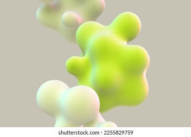 3D floating green cells on gray background. Concept of modern eco friendly nature save technologies and renewable energy. Futuristic abstract 3d shapes ecology background, EPS 10 vector illustration.