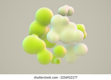 3D floating green cells on gray background. Concept of modern eco friendly nature save technologies and renewable energy. Futuristic abstract 3d shapes ecology background, EPS 10 vector illustration.