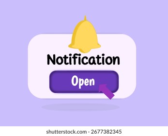 3d flutuante amarelo sino notificações fundo, abrir notificações com sinal de seta, vetor ilustração 3d amarelo sino