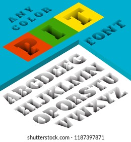 3D Floor Pit Font on Write Background. Alphabet Typeface. Apply to Any Color Background. Vector Illustration.