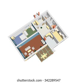 3D floor plan suburban house. Vector illustration. Apartment interior. Architectural 3D design.