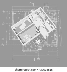 3D Floor Plan. Vector Blueprint. Apartment Interior. Architectural 3D Design.