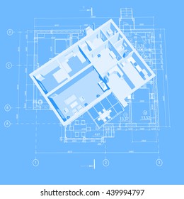 3D floor plan. Vector blueprint. Apartment interior. Architectural 3D design.