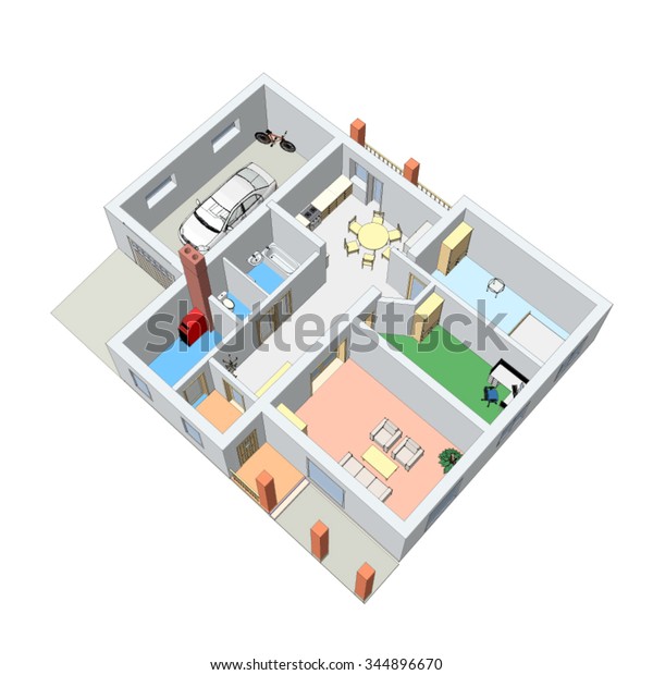 3D floor plan. Vector\
illustration.