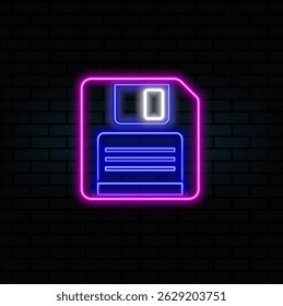 3D floppy disk. neon style.storage. neon floppy disk