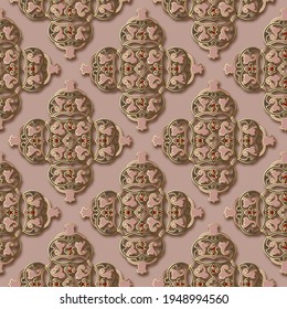 3d patrón sin fisuras de Damask floral. Fondo de vector ornamental árabe. Recortar el fondo árabe de repetición. Ornamentos de flores antiguas con contornos dorados. Decoración de lujo. Textura sucia de superficie.