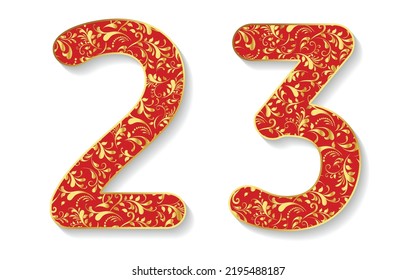 3d floral number 2 3 isolated on white background. 3d illustration.