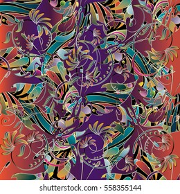 3d floral seamless pattern background wallpaper illustration with vintage decorative flowers, leaves, colorful butterflies.Elegance modern ornaments. Luxury vector texture with shadows and highlights