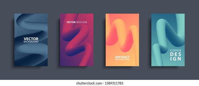 3d flow abstract shapes creative design set. Dynamic liquid color wave backgrounds or covers. Templates collection for brochures, posters, banners, flyers and cards. Vector illustration.