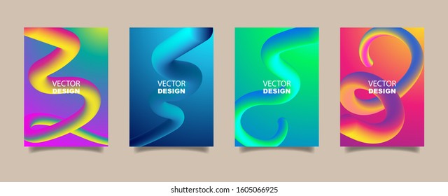 3d flow abstract shapes creative design set. Dynamic liquid color wave backgrounds or covers. Templates collection for brochures, posters, banners, flyers and cards. - Vector.
