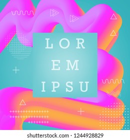 3D flow fluid shapes abstract background. Curve concept vector graphic. Green, yellow and pink vibrant color. Liquid wave trendy modern style.	