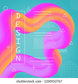 3D flow fluid shapes abstract background. Curve concept vector graphic. Green, yellow and pink vibrant color. Liquid wave trendy modern style.	