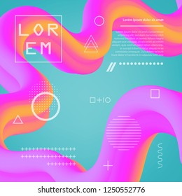 3D flow fluid shapes abstract background. Curve concept vector graphic. Green, yellow and pink vibrant color. Liquid wave trendy modern style.	