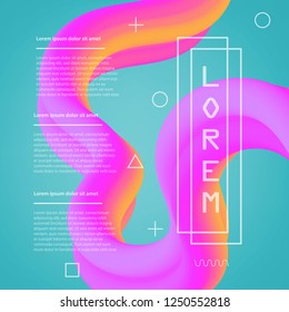 3D flow fluid shapes abstract background. Curve concept vector graphic. Green, yellow and pink vibrant color. Liquid wave trendy modern style.	