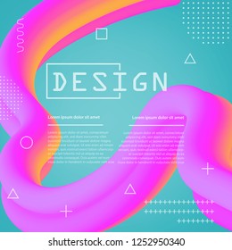 3D flow fluid shapes abstract background. Curve concept vector graphic. Green, yellow and pink vibrant color. Liquid wave trendy modern style.	
