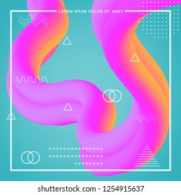 3D flow fluid shapes abstract background. Curve concept vector graphic. Green, yellow and pink vibrant color. Liquid wave trendy modern style.	
