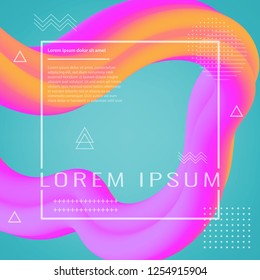 3D flow fluid shapes abstract background. Curve concept vector graphic. Green, yellow and pink vibrant color. Liquid wave trendy modern style.	