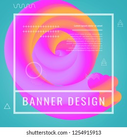 3D flow fluid shapes abstract background. Curve concept vector graphic. Green, yellow and pink vibrant color. Liquid wave trendy modern style.	