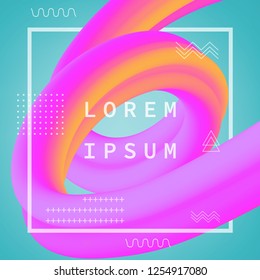 3D flow fluid shapes abstract background. Curve concept vector graphic. Green, yellow and pink vibrant color. Liquid wave trendy modern style.	