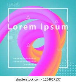 3D flow fluid shapes abstract background. Curve concept vector graphic. Green, yellow and pink vibrant color. Liquid wave trendy modern style.	