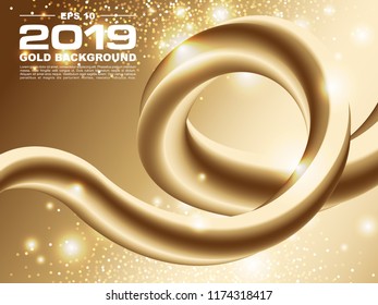 3d flow shapes. gold Liquid wave modern background with glitter. Vector graphic eps 10