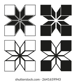 3D flower cubes. Symmetric cube petals. Isometric blossom shape. Vector abstract form.