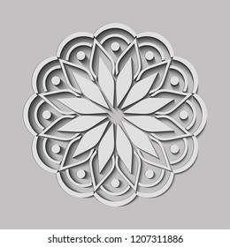 3d flower Mandala illustration vector in grey or dark color. mandala for islamic or diwali 