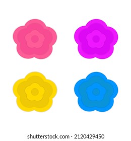 3D flower set. Beautiful coloured elements. Floral vector illustration. Collection of nature decoration