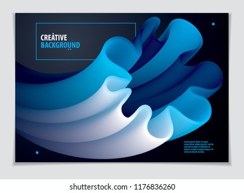 3d flower shape gradient color shape, vector abstract art element. Perfect for gift card, cover, poster or brochure. Bright color wave dimensional object.