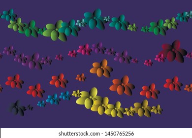 3d flowers seamless pattern on a dark background