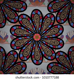 3d flowers, seamless. Vector illustration. On black, beige and gray colors.