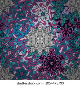 3d flowers, seamless. Vector illustration. On blue, magenta and black colors.