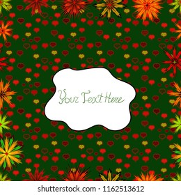 3d flowers, seamless. Vector illustration. On green, red and white colors.