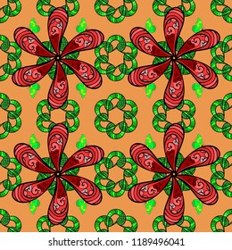 3d flowers, seamless. Vector illustration. On orange, green and black colors.