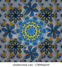 Flores 3d, sin costura. Ilustración vectorial. En tonos verdes, azules y neutros.