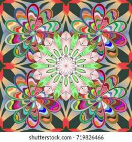 3d flowers, seamless. Vector illustration. On green, neutral and beige colors.