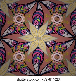 3d flowers, seamless. Vector illustration. On pink, black and beige colors.