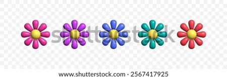 3D flowers set of different colors. Volume 3d icons of flower. Elements for design for banners, cards or web design and apps. Vector illustration.