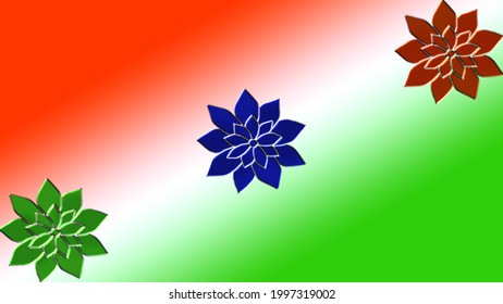 3d Flowers in tri color on a gradient background Indian flag tricolor
